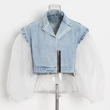 Women Denim Jacket Spring Summer Pleated Stitching Puff Sleeve Coat Streetwear Vintage Zipper Turn-down Collar Short Denim Coat
Women Denim Jacket Spring Summer Pleated Stitching Puff Sleeve Coat Streetwear Vintage Zipper Turn-down Collar Short Denim Coat
