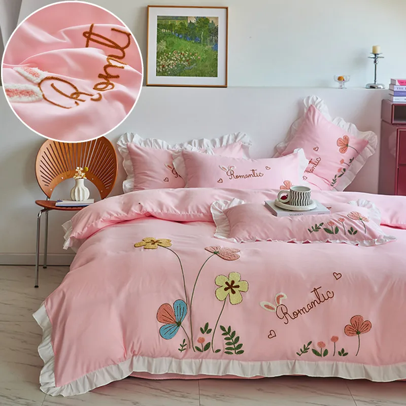 Embroidered Duvet Cover Set with Pillowcase Lace Style Bedding for Girls Room Pink Bed Linen Sets Queen Size постельное белье
Embroidered Duvet Cover Set with Pillowcase Lace Style Bedding for Girls Room Pink Bed Linen Sets Queen Size постельное белье