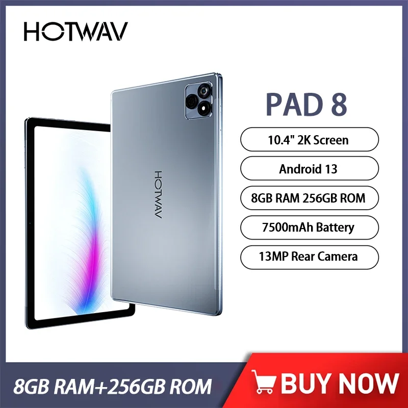 

HOTWAV Pad 8 Tablet 10.4 Inch 2K Octa-Core 8GB RAM+256GB ROM Unisoc T606 Phone Pad 13MP Android 13 7500mAh 4G LTE Tablets PC