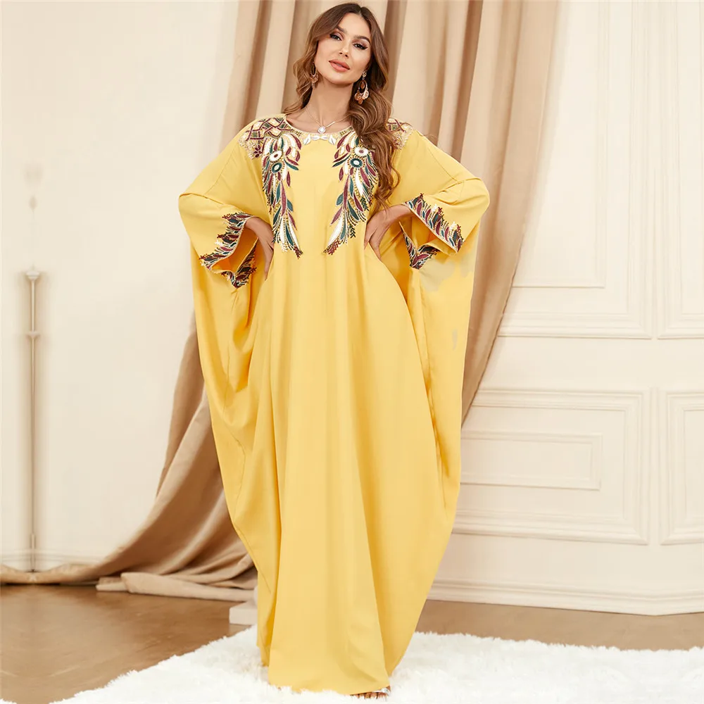 

Embroidered Kaftan Eid Ramadan Muslim Women Batwing Sleeve Loose Maxi Dress Africa Dashiki Moroccan Caftan Dubai Robe Abaya Gown