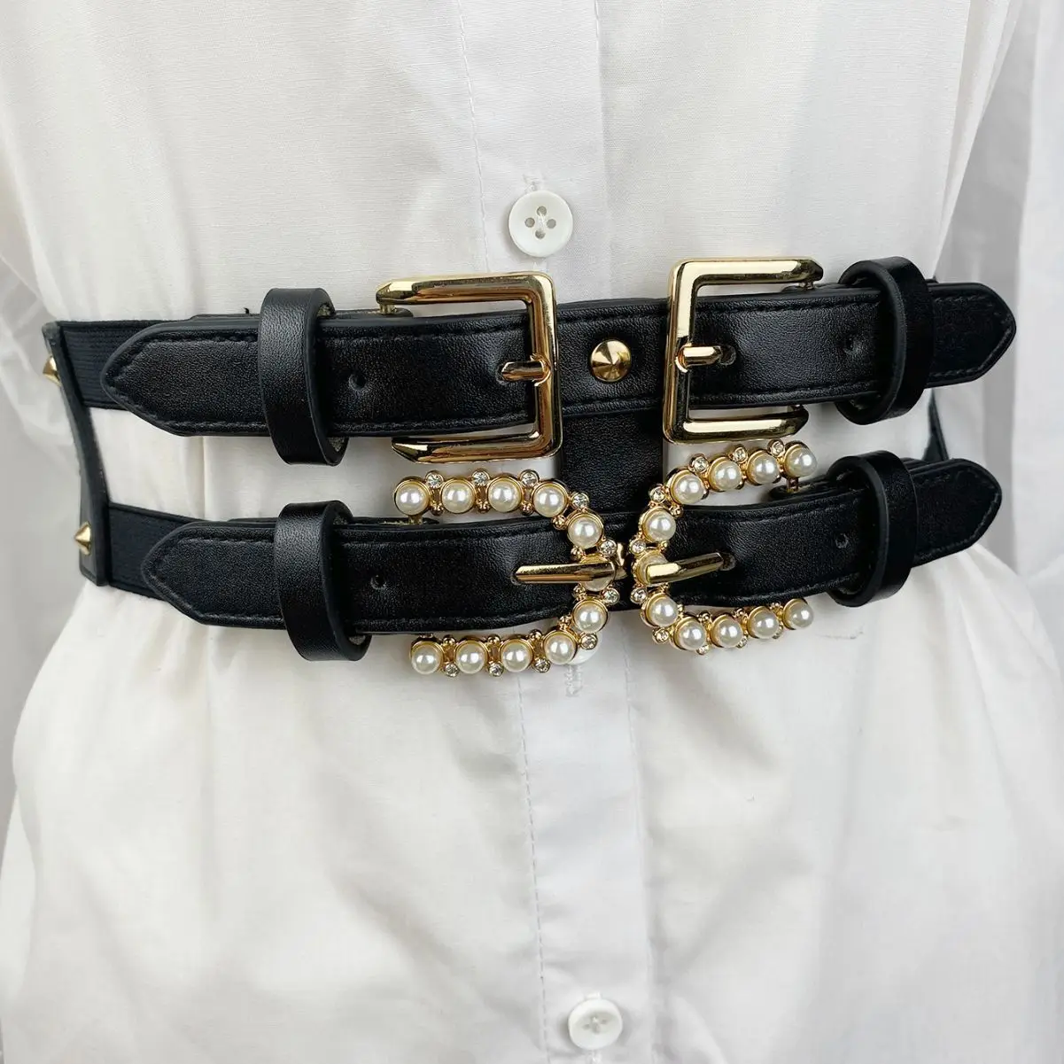 High-grade double-breasted elastic wide waist cover exquisite fashion metallic pearl embellished high-grade belt women's
High-grade double-breasted elastic wide waist cover exquisite fashion metallic pearl embellished high-grade belt women's