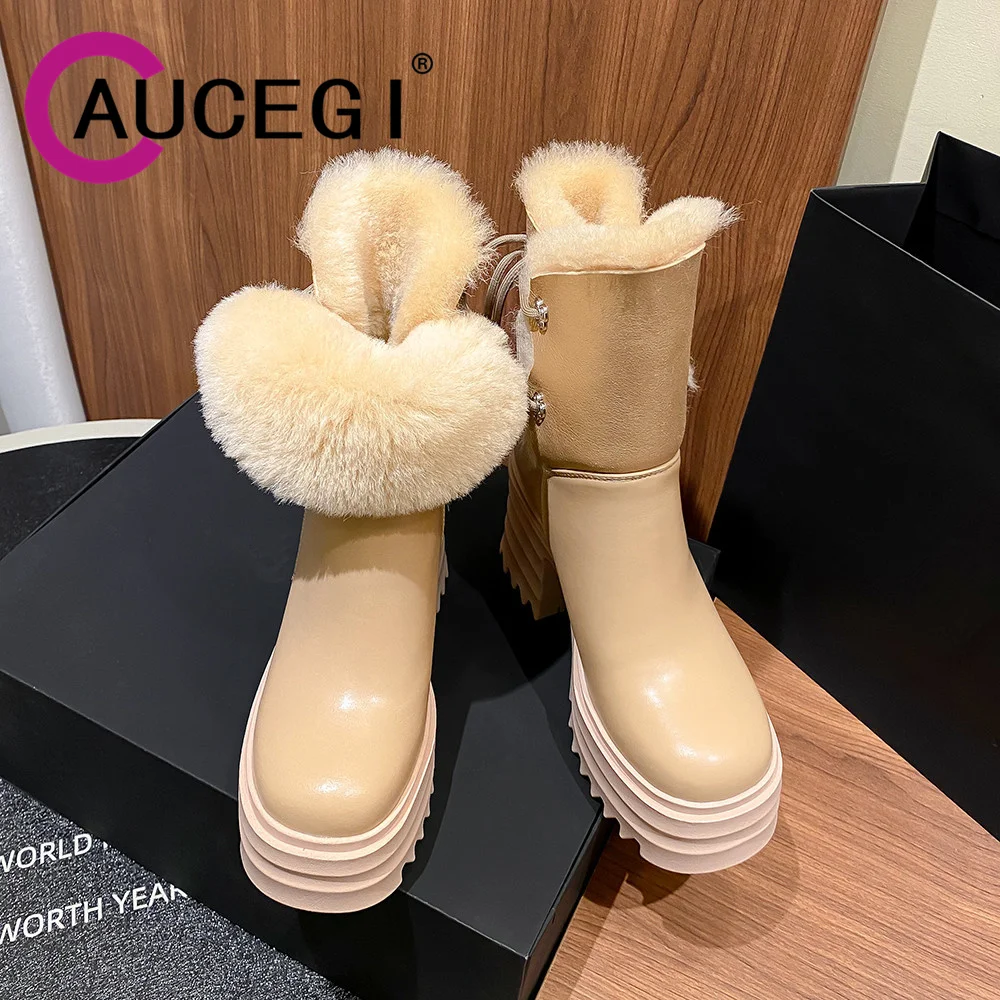 Aucegi Ins Genuine Leather Keep Warm Snow Ankle Boots Sweety Round Toe Platform Thick High Heels Lace Up Women Party Shoes
Aucegi Ins Genuine Leather Keep Warm Snow Ankle Boots Sweety Round Toe Platform Thick High Heels Lace Up Women Party Shoes