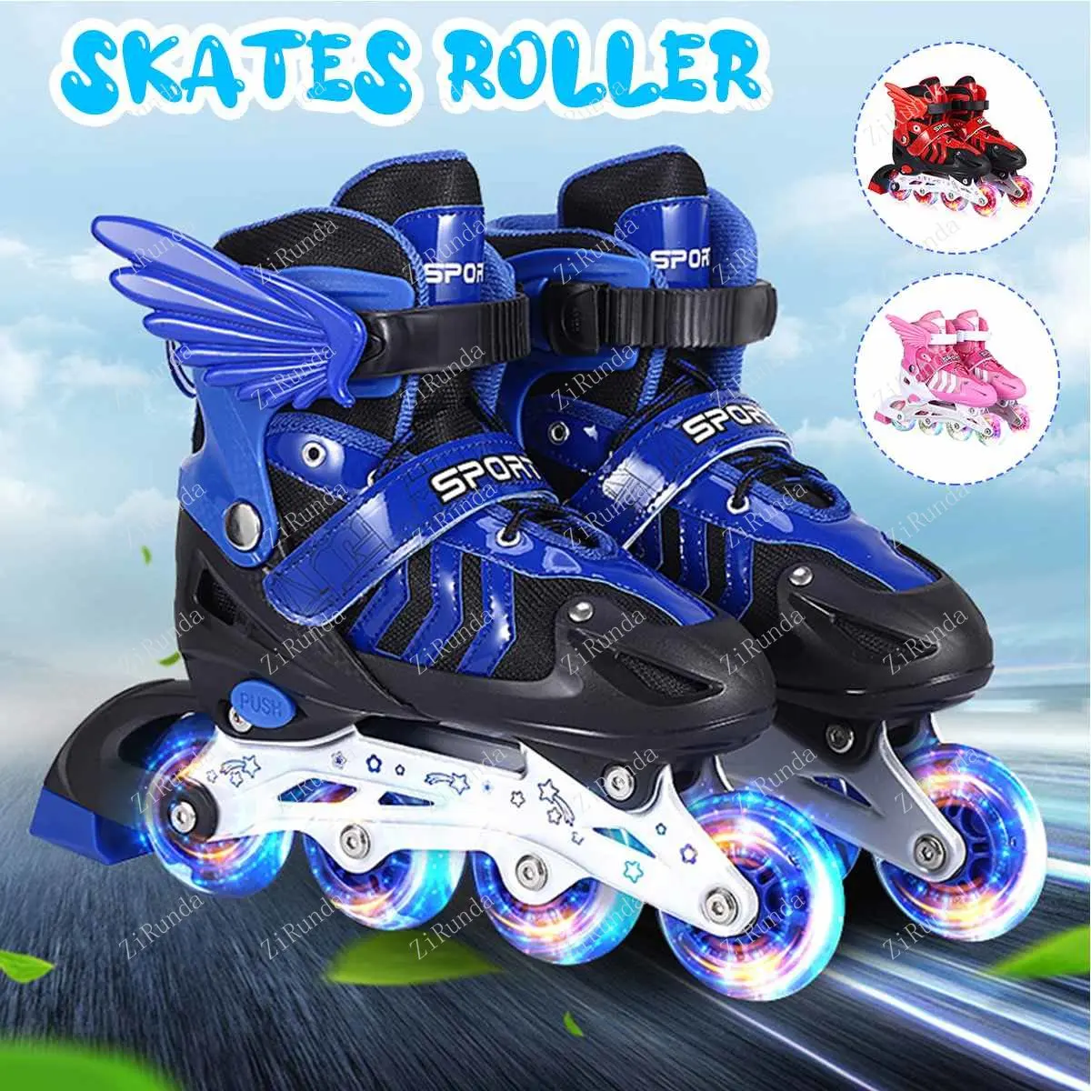 Generic Boy's Girl's Full Set Kids Inline Skates Combo Set 4 Wheels