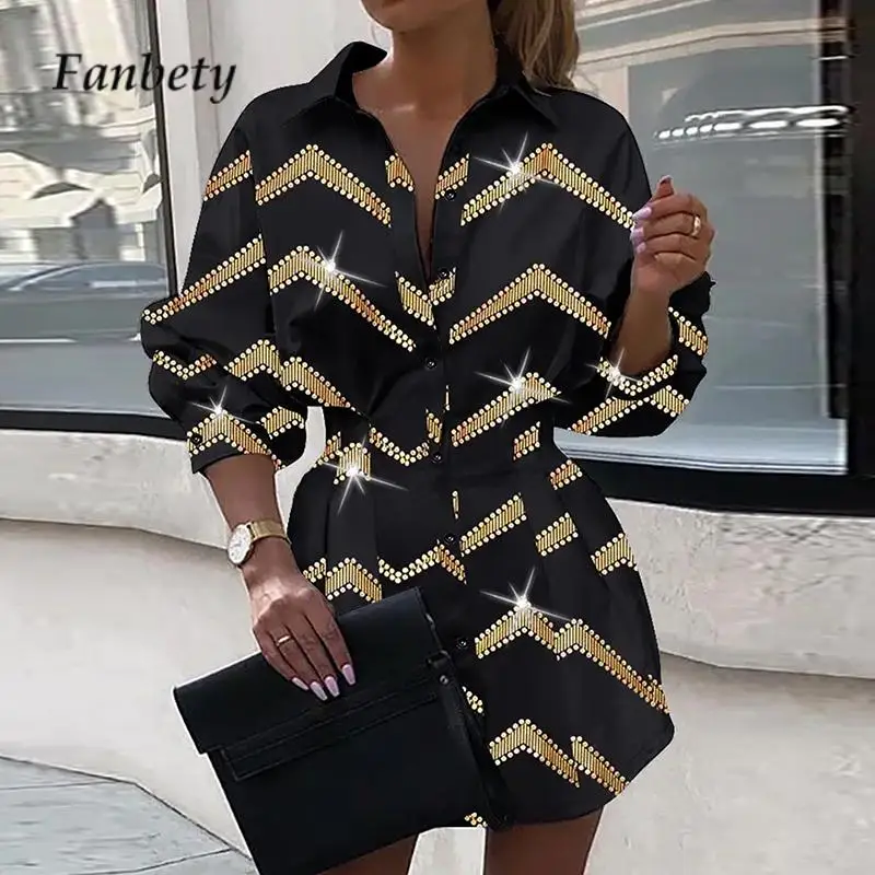 Elegant Lapel Mini Shirt Dress Fashion Pattern Print Button A-Line Dress Autumn Lady Long Sleeve Slim Waisted High Street Dress
Elegant Lapel Mini Shirt Dress Fashion Pattern Print Button A-Line Dress Autumn Lady Long Sleeve Slim Waisted High Street Dress