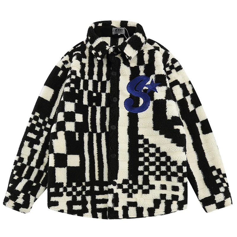 Casual Letter Embroidery Tops Turn-Down Winter Mens Plaid Lambs Wool Shirts Unisex Oversize Long Sleeve Thick Shirts Streetwear
Casual Letter Embroidery Tops Turn-Down Winter Mens Plaid Lambs Wool Shirts Unisex Oversize Long Sleeve Thick Shirts Streetwear