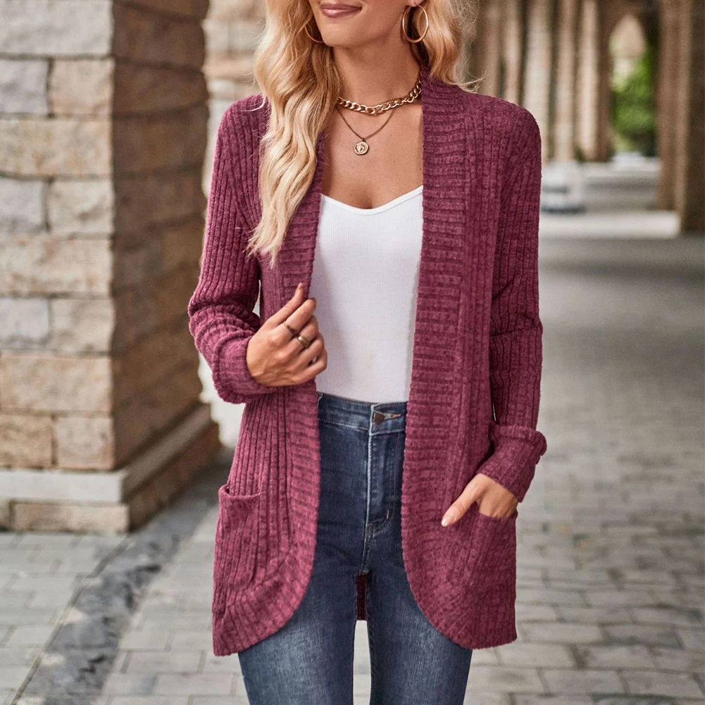 

Fashion Hot Comfy Women Cardigan Sweater Ribbed Solid Strech Autumn Sweatshirt Baggy Cardigans Vacation Clubwear