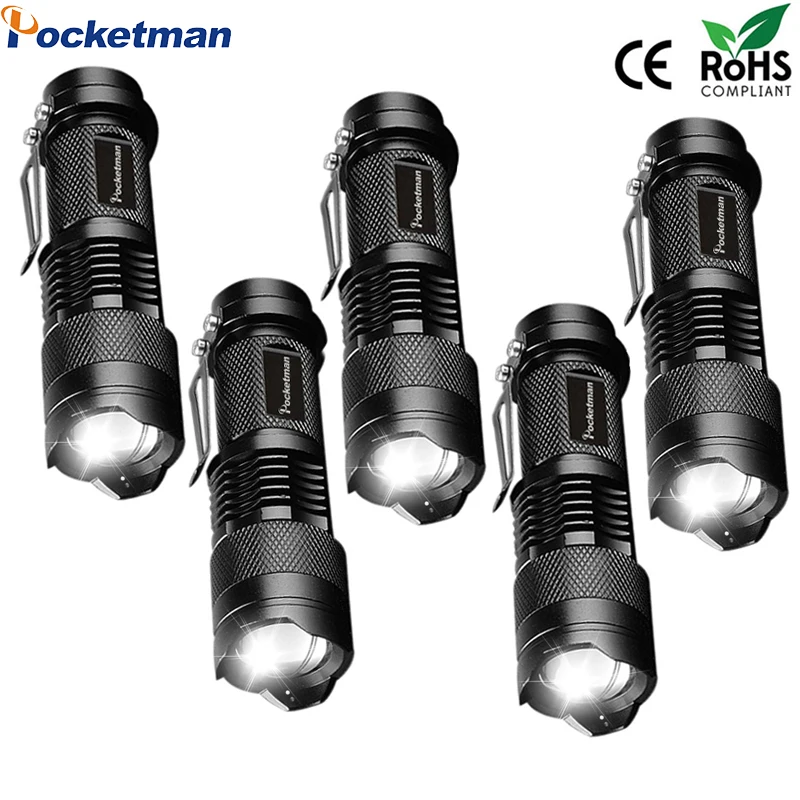 

5 PCS Mini Brightest Led Flashlight Tactical Flashlights Powerful LED Torch Zoomable Flashlamp Powered by AA batteries or 14500