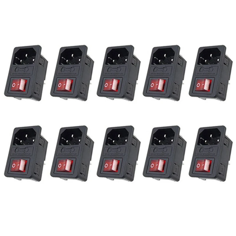 

Hot TTKK 10X Inlet Male Power Socket With Fuse Switch 10A 250V 3 Pin IEC320 C14