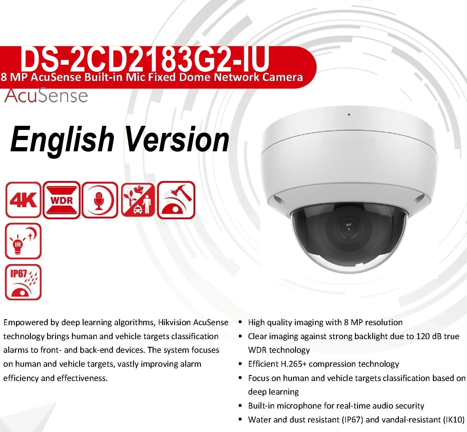 DS-2CD2183G2-IU Международная английская версия 8 Мп AcuSense Vandal Fixed Dome сетевая камера с поддержкой аудио PoE IR ONVIF, Обновляемая
DS-2CD2183G2-IU Международная английская версия 8 Мп AcuSense Vandal Fixed Dome сетевая камера с поддержкой аудио PoE IR ONVIF, Обновляемая