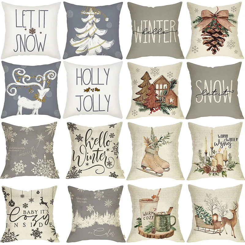 

Snowman Christmas Pillow Case 2023 Xmas Elk Pillow Cover Art Alphabet Print Cushion Cover 45x45 Bedroom Living Room Office B0352