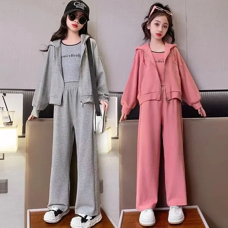 3pcs 2023 autumn winter Girls Teenager tracksuit zipper Coats pink Jacket hooded +vest t-shirt + traight pants child set 12 year
3pcs 2023 autumn winter Girls Teenager tracksuit zipper Coats pink Jacket hooded +vest t-shirt + traight pants child set 12 year