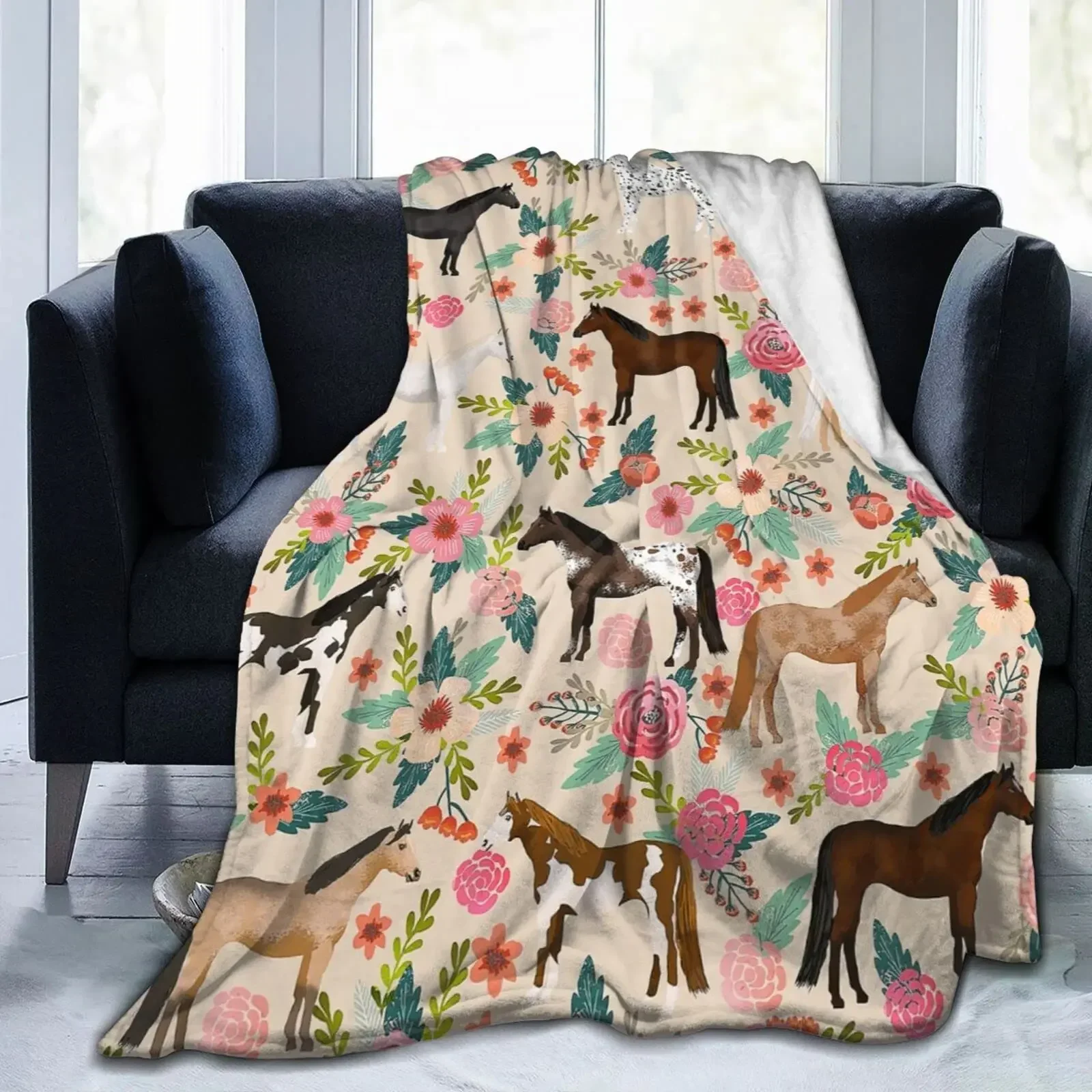 

Horse Printed Flannel Blanket Fashion Bed Sofa Air Conditioning Fashionable Leisure Picnic Travel Napping Customizable Throw