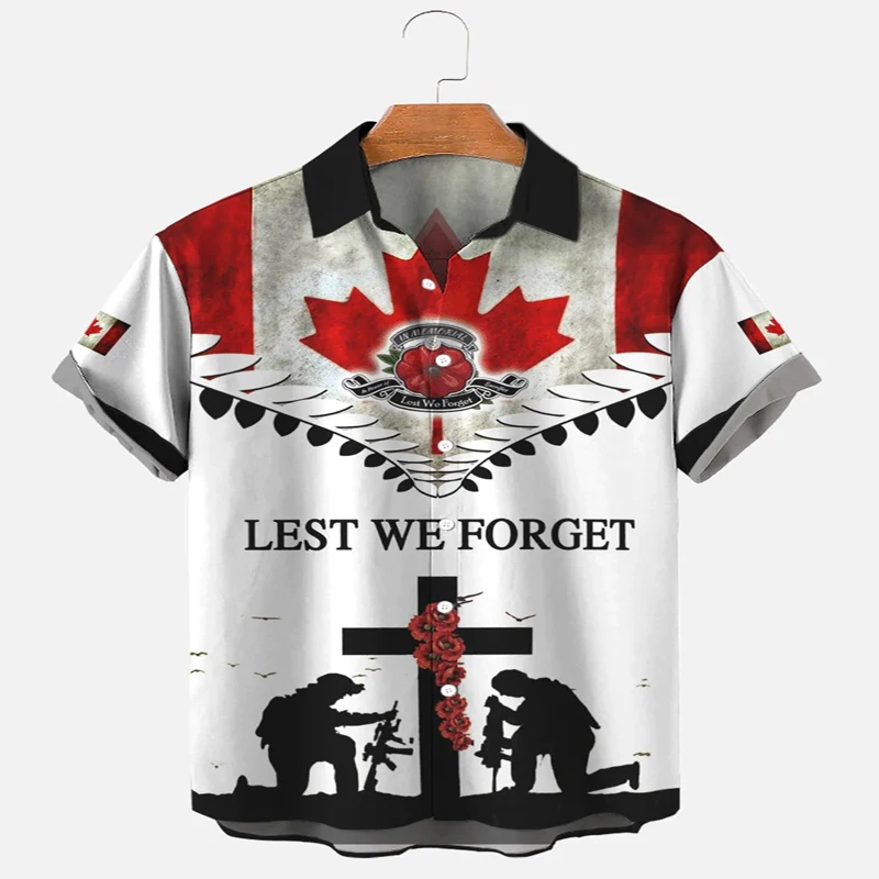 

Remember Day Canadian Flag Soldier Poppy Print Hawaiian Shirt 3D Printed Hawaiian Shirt for Men and Women Casual Shirt Unisex