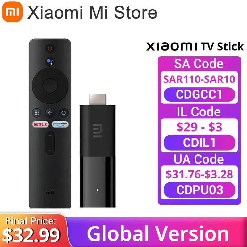 Глобальная версия Xiaomi Mi TV Stick Quad Core HDR 1GB RAM 8GB ROM Android TV 9.0 BT4.2 Multi-language 5.1 Dolby Surround Sound
Глобальная версия Xiaomi Mi TV Stick Quad Core HDR 1GB RAM 8GB ROM Android TV 9.0 BT4.2 Multi-language 5.1 Dolby Surround Sound