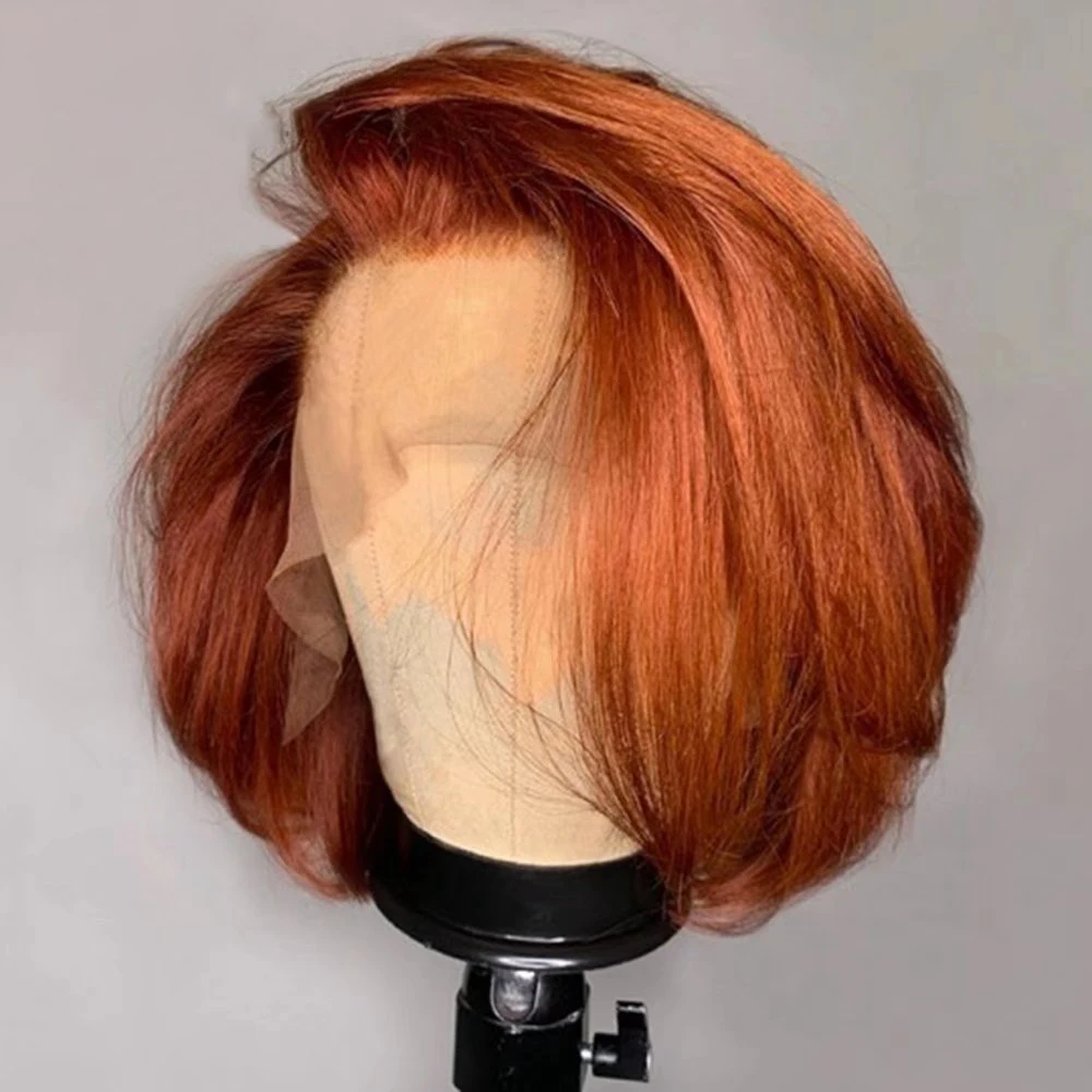 

Soft Preplucked Ginger Orange Middle Part Silky Straight Short Blunt Bob Lace Front Wigs For Black Women With Baby Hair Daily