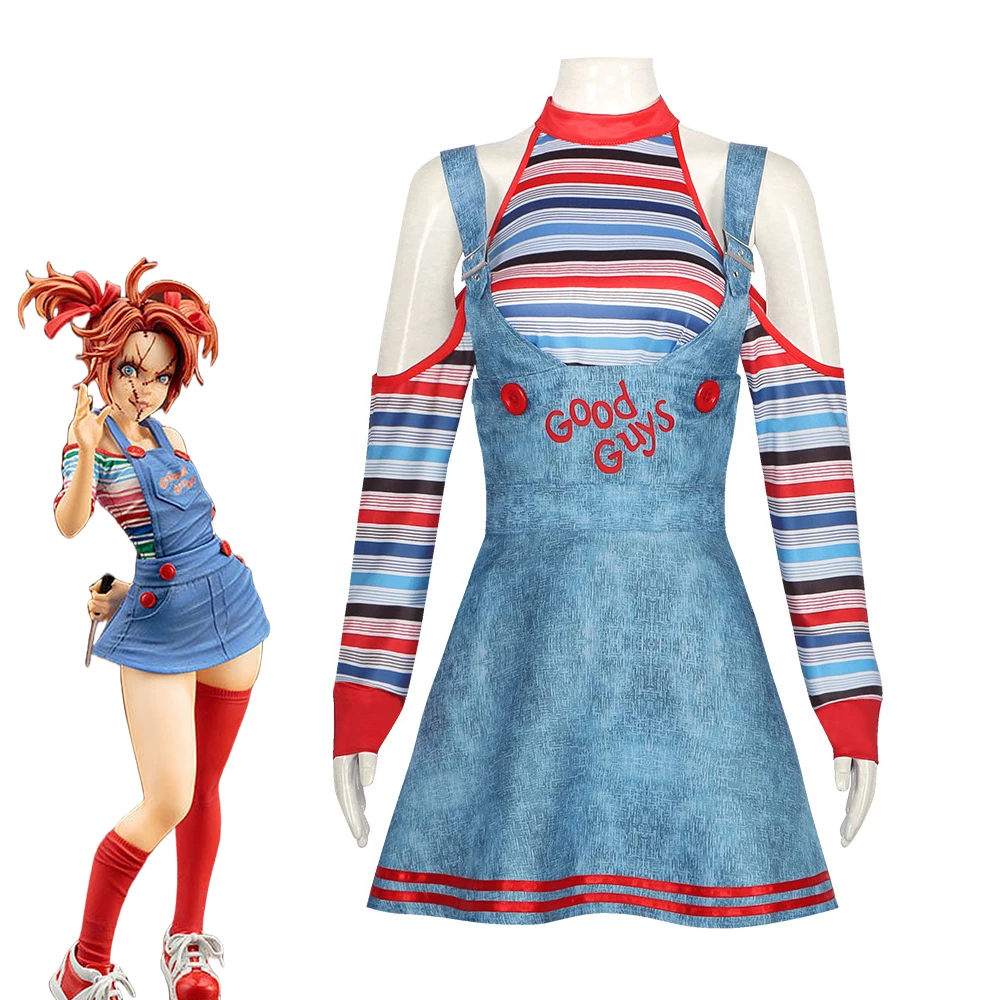 Halloween Horror Ghost Doll Cosplay Chucky Costume Women Girls Striped T-Shirt Body Skirt Fancy Dress Suit Clown Disguise Outfit
Halloween Horror Ghost Doll Cosplay Chucky Costume Women Girls Striped T-Shirt Body Skirt Fancy Dress Suit Clown Disguise Outfit
