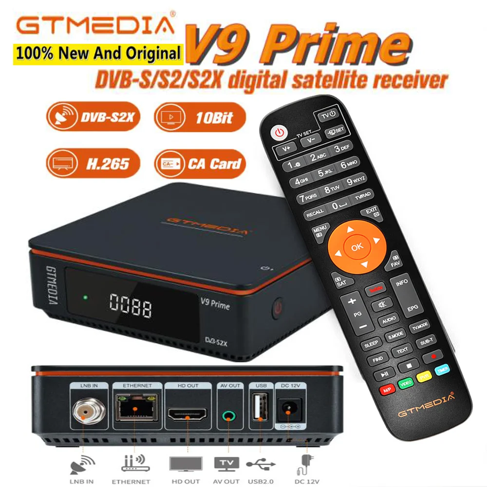 

[Genuine] GTMEDIA V9 Prime DVB-S/S2/S2X Satellite Receiver 1080P H.265 Built-in WiFi Support M3U/CS/IKS/CA Card Slot PK V9 Super