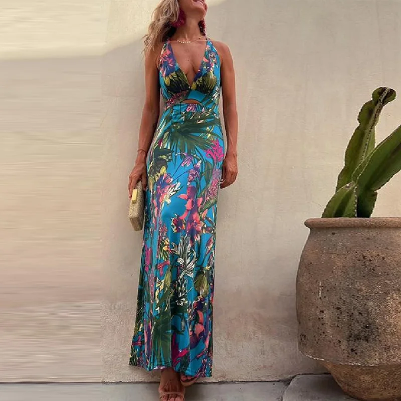 Vocation Stitching Sleeveless Waist Maxi Dresses Lady Casual Open Back V-neck Long Dress Summer Print Pattern Women Party Dress
Vocation Stitching Sleeveless Waist Maxi Dresses Lady Casual Open Back V-neck Long Dress Summer Print Pattern Women Party Dress