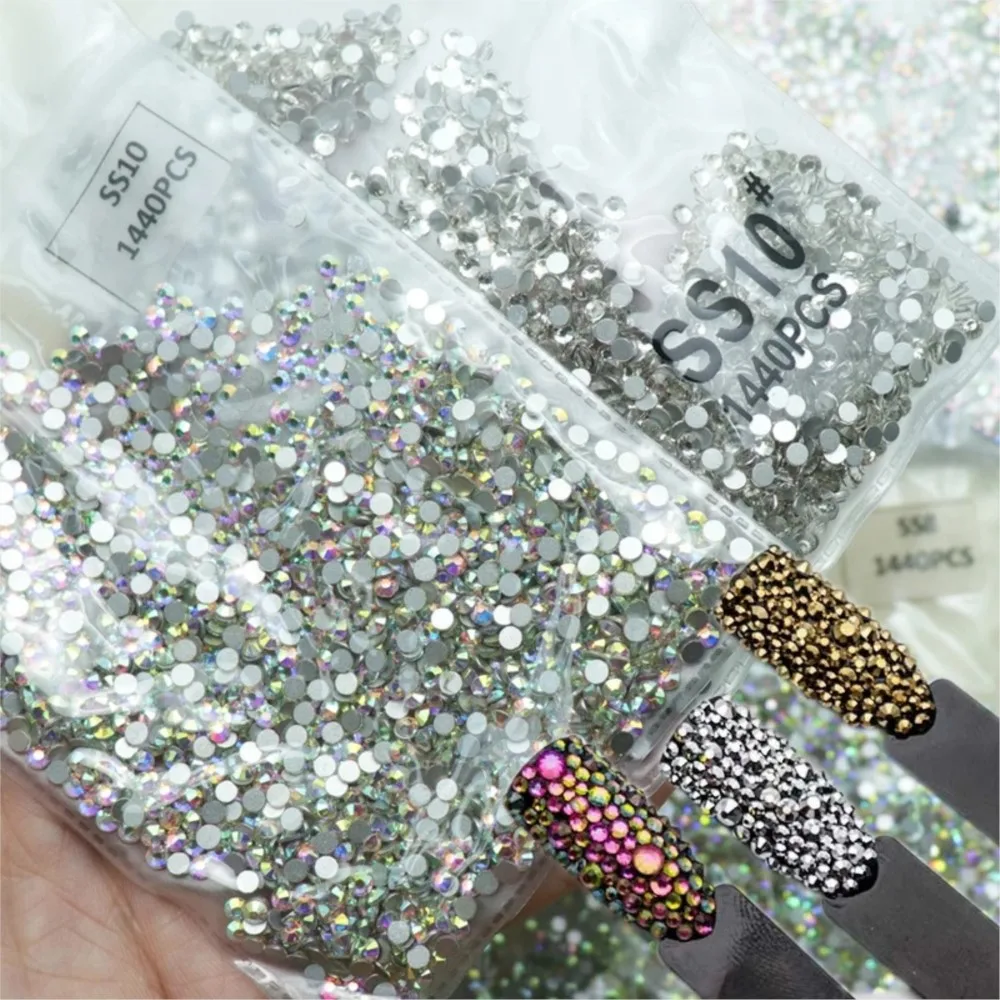 

1440Pcs/Bag Glitter Crystal AB Non Hotfix Rhinestone SS3-SS16 FlatBack Strass Charm Jewelry Nail Art Diamond Manicure Decoration