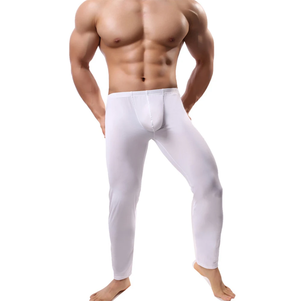 

Sexy U Convex Peni Pouch Tight Pants Jogging Mens Thin Ice Silk Leggings Compression Trousers Long Johns Pants Underwear