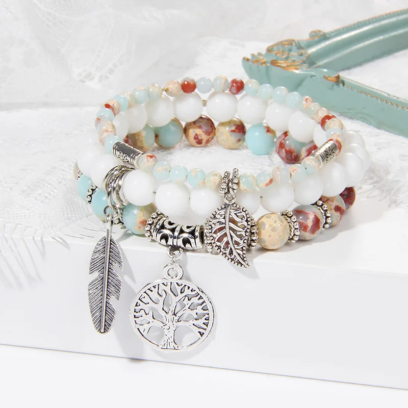 

Lotus Tree of Life Charm Bracelet 3pcs/set Stone Beads Bracelet Women Men Meditation Balancing Jewelry Gift Boho Party Wholesale