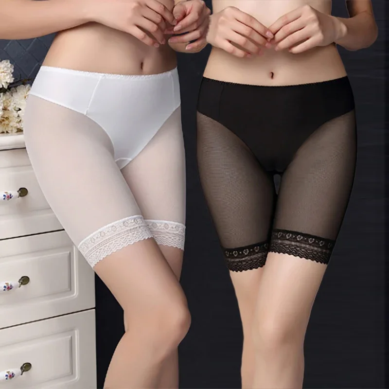 

Dropship Ice Silk Anti-emptied Safety Pants Lace Thin Breathable Mesh See Through Seamless Shorts Panties Underwear Women Girls