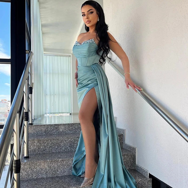 

Thinyfull Formal Mermaid Prom Dresses Beadings Side Slit Night Evening Dress Saudi Arabia Cocktail Party Prom Gowns Custom Size