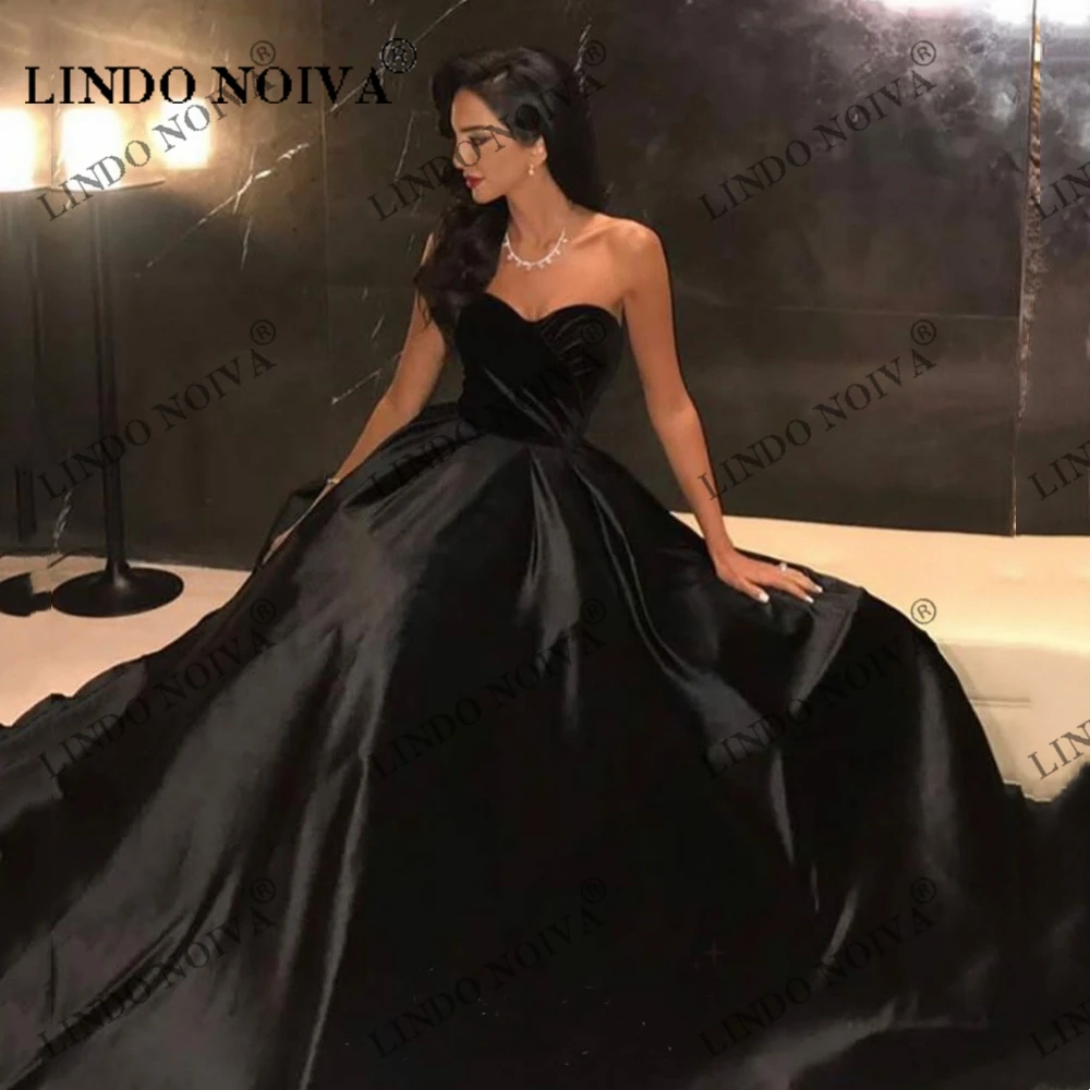 

LINDO NOIVA, простые черные вечерние платья без бретелек, женское шелковое бальное платье, милое платье на грудь, فستان سsexy, сексуальное женское платье со шлейфом