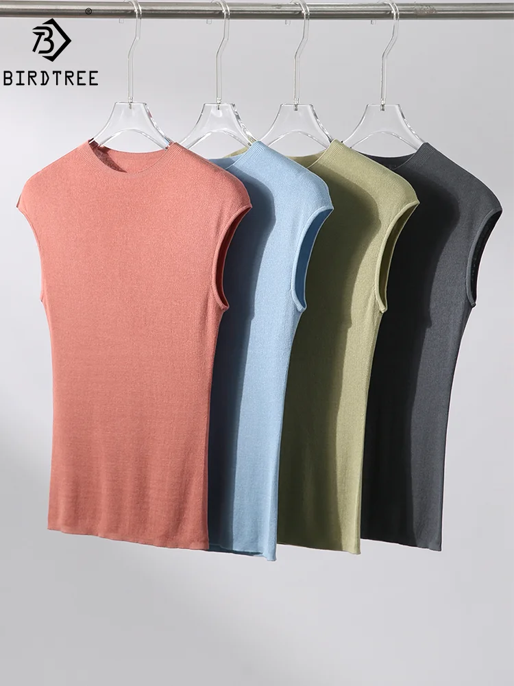 

BirdTree, 18G Mulberry Silk Blend Elegant T-Shirt, Women Short Sleeve Solid, Commute Casual OL Tees, 2024 Spring Summer T45369QM