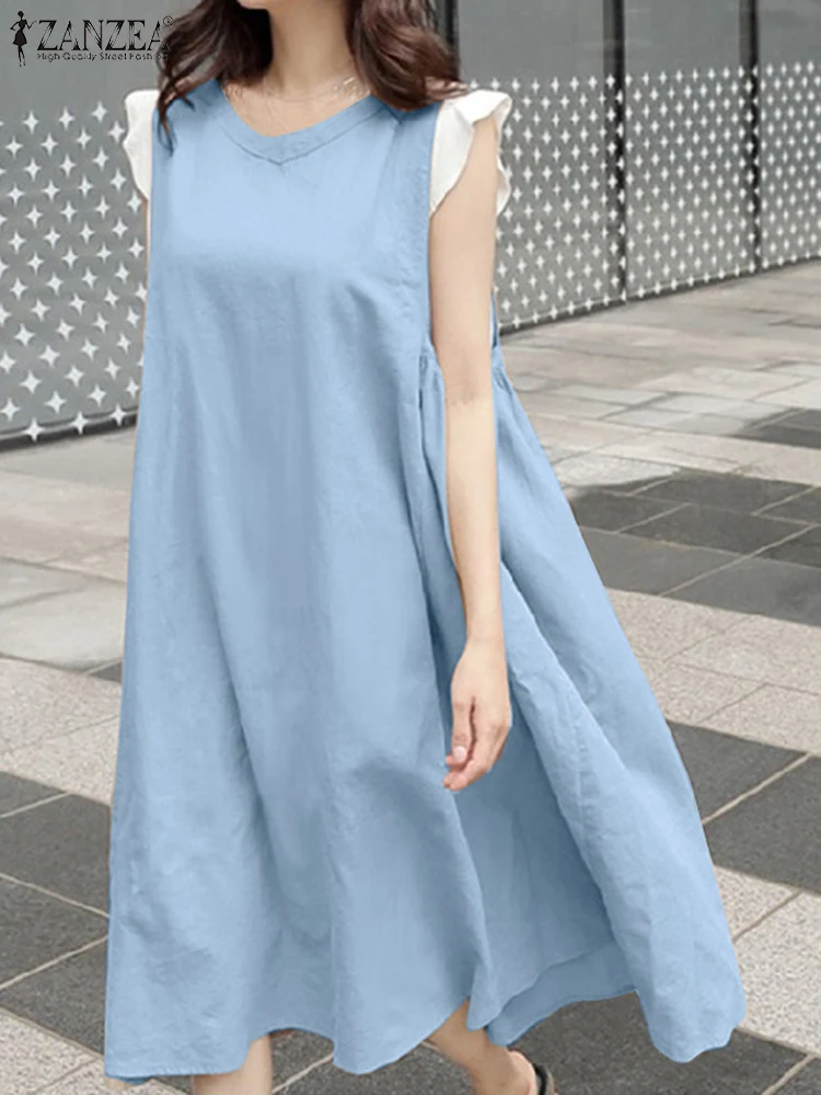 2023 Summer Women Midi Dress ZANZEA Oversize Loose Solid V-neck Sundress Fashion Sleeveless Ruffles Robe Colorblock Long Dresses
2023 Summer Women Midi Dress ZANZEA Oversize Loose Solid V-neck Sundress Fashion Sleeveless Ruffles Robe Colorblock Long Dresses