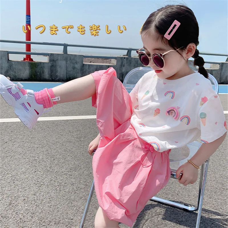 

Girls' Short Sleeved T-Shirt Internet Celebrity, Western-Style Children's Clothing, Harlan Pants, Casual Two-Piece Set, Summer