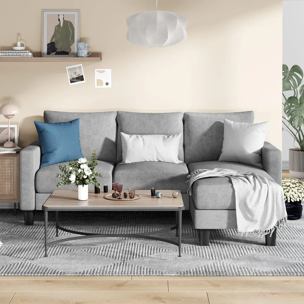 

Convertible Sectional 3 L-Shaped Couch Soft Seat with Modern Linen Fabric, Small Space Sofas for Living Room, Apartment