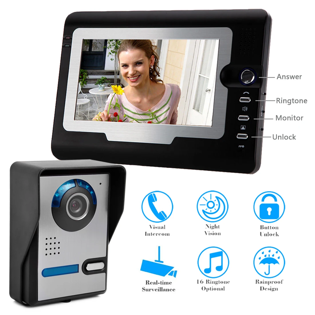

Video Intercom Door Entry System Kit Video Doorbell Phone Rainproof IR Night Vision Camera for Home Villa Building Apartment