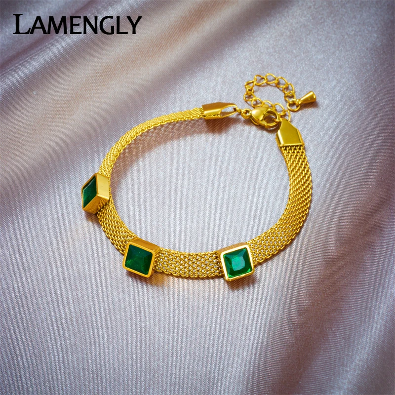 LAMENGLY 316L Stainless Steel Square Green Crystal Zircon Charm Bracelet For Women Girl New Trend Bangles Jewelry Gift Party
LAMENGLY 316L Stainless Steel Square Green Crystal Zircon Charm Bracelet For Women Girl New Trend Bangles Jewelry Gift Party