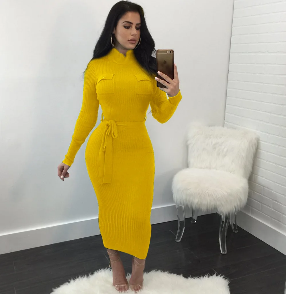 Women's Dress Winter Knit Rib Tight Dress Round Neck Casual Package Hip Bottoming Dress
Women's Dress Winter Knit Rib Tight Dress Round Neck Casual Package Hip Bottoming Dress