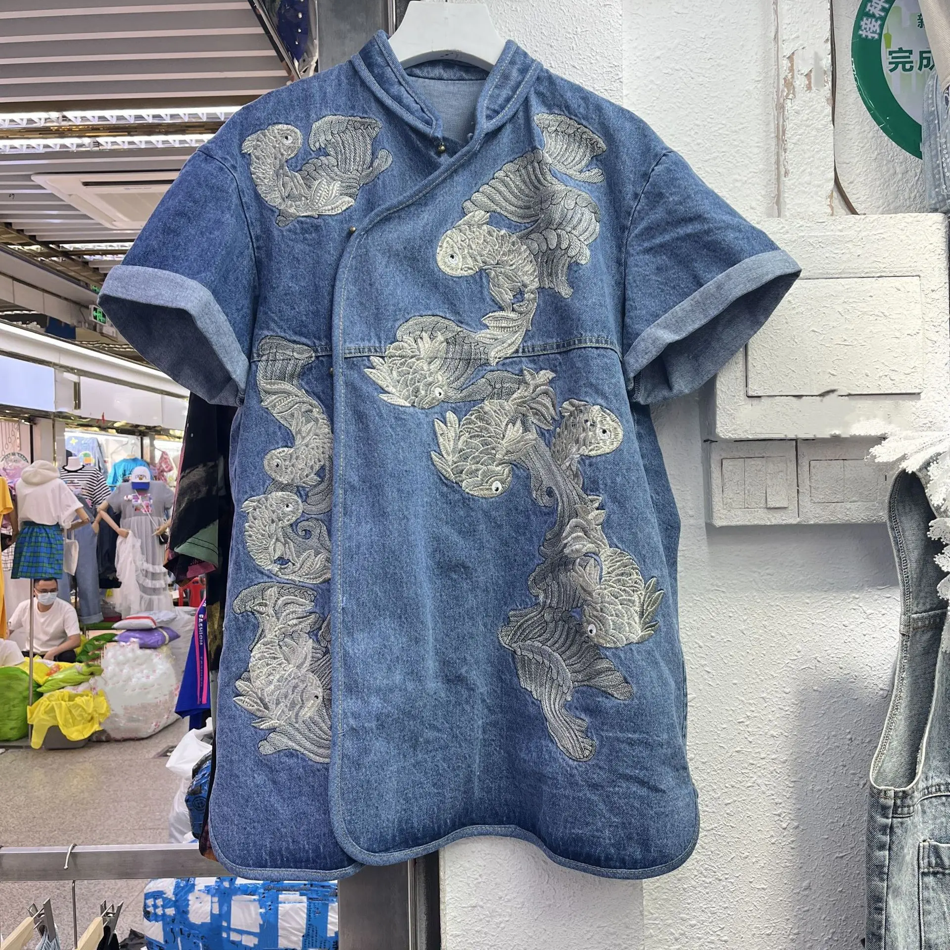 Summer Short Sleeve Jeans Dress Woman Embroidery Cheongsam Denim Vestido Mini Woman Dress
Summer Short Sleeve Jeans Dress Woman Embroidery Cheongsam Denim Vestido Mini Woman Dress