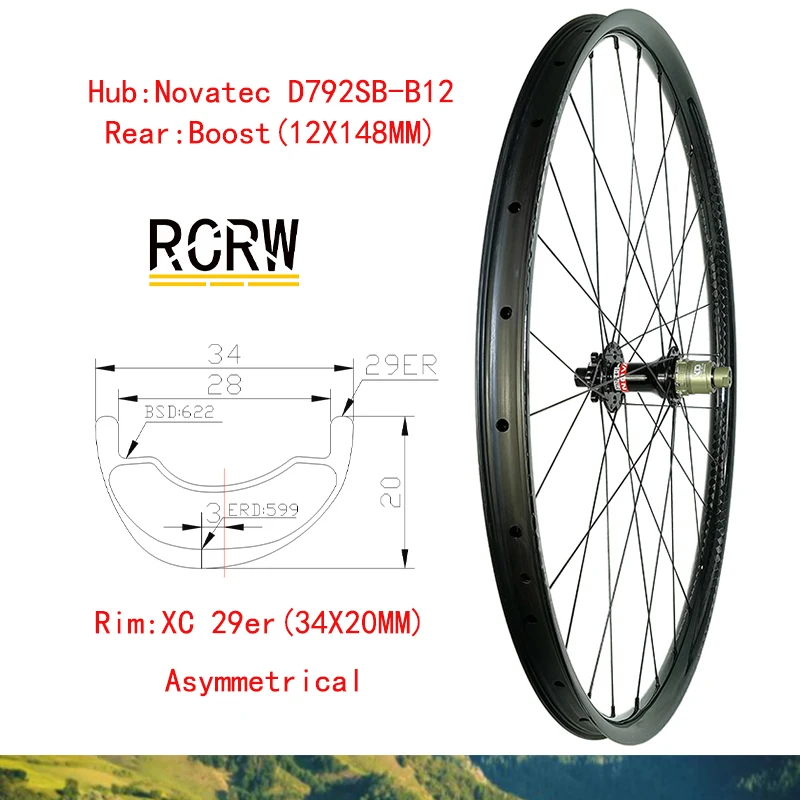 29er MTB XC 34X20mm Rear Carbon Wheel 28 32H Rim Wide 34 Deep 20 Novatec D792SB-B12 Boost J-Hook SHIMA XD XDR Hub TB2015 Spoke
29er MTB XC 34X20mm Rear Carbon Wheel 28 32H Rim Wide 34 Deep 20 Novatec D792SB-B12 Boost J-Hook SHIMA XD XDR Hub TB2015 Spoke