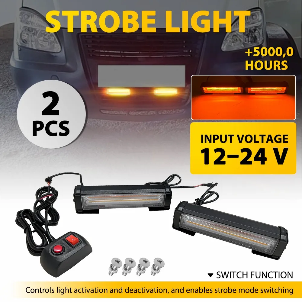2Pcs Amber LED Strobe Flashing Lights Lamp Bars Turn Signal Lamp Emergency Light For Motorcycle Truck Bus 12-24V Waterproof 2Pcs Amber LED Strobe Flashing Lights Lamp Bars Turn Signal Lamp Emergency Light For Motorcycle Truck Bus 12-24V Waterproof