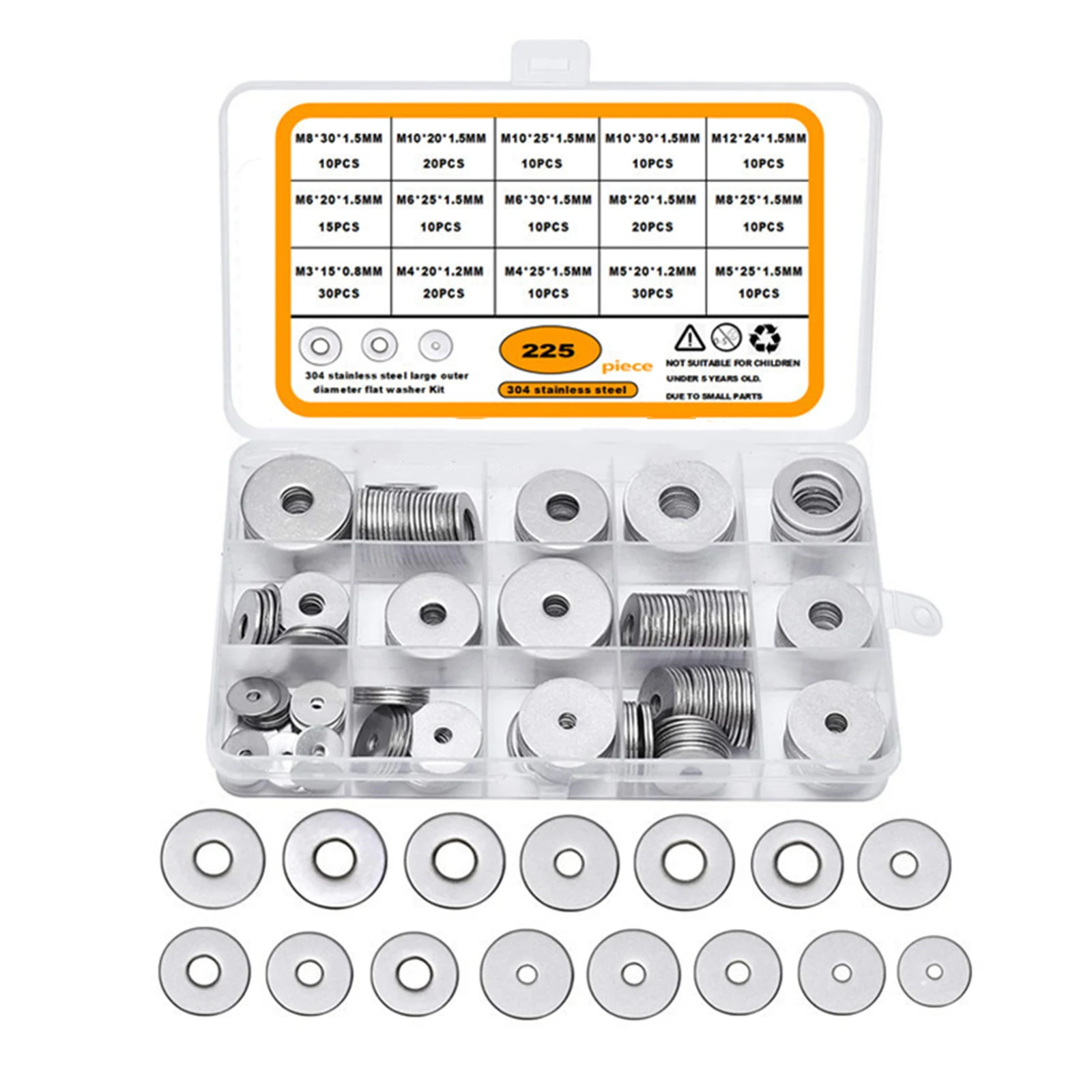 225 Pieces 304 Stainless Steel Flat Washers Set Washers Hardware Assortment Industrial Household Hardware Tools Accessories
225 Pieces 304 Stainless Steel Flat Washers Set Washers Hardware Assortment Industrial Household Hardware Tools Accessories