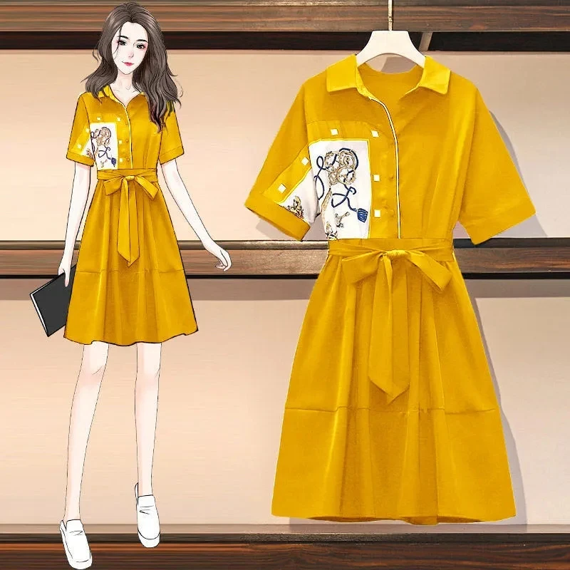 2022 Summer New Thin And Fashion Stitching Shirt Dress Fashion Women's Short Sleeve Dress With Sashes Female Yellow Elegant
2022 Summer New Thin And Fashion Stitching Shirt Dress Fashion Women's Short Sleeve Dress With Sashes Female Yellow Elegant