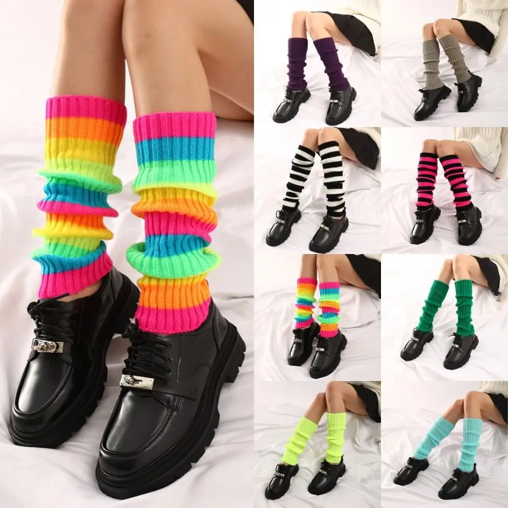 

Harajuku Lolita Leg Warmers Gothic Y2K Knit Long Socks Neon Ribbed Leg Warmers for Halloween Costume Accessories