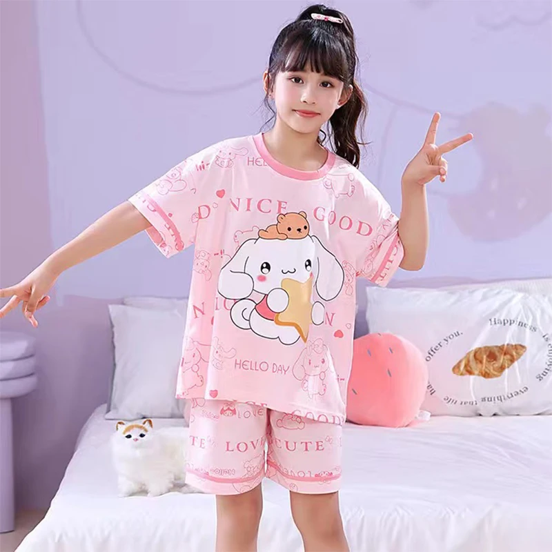 

Детские пижамы Kuromi Sanrio Kawaii аниме My Melody Cinnamoroll топы летние милые Мультяшные детские домашние подарки для детей