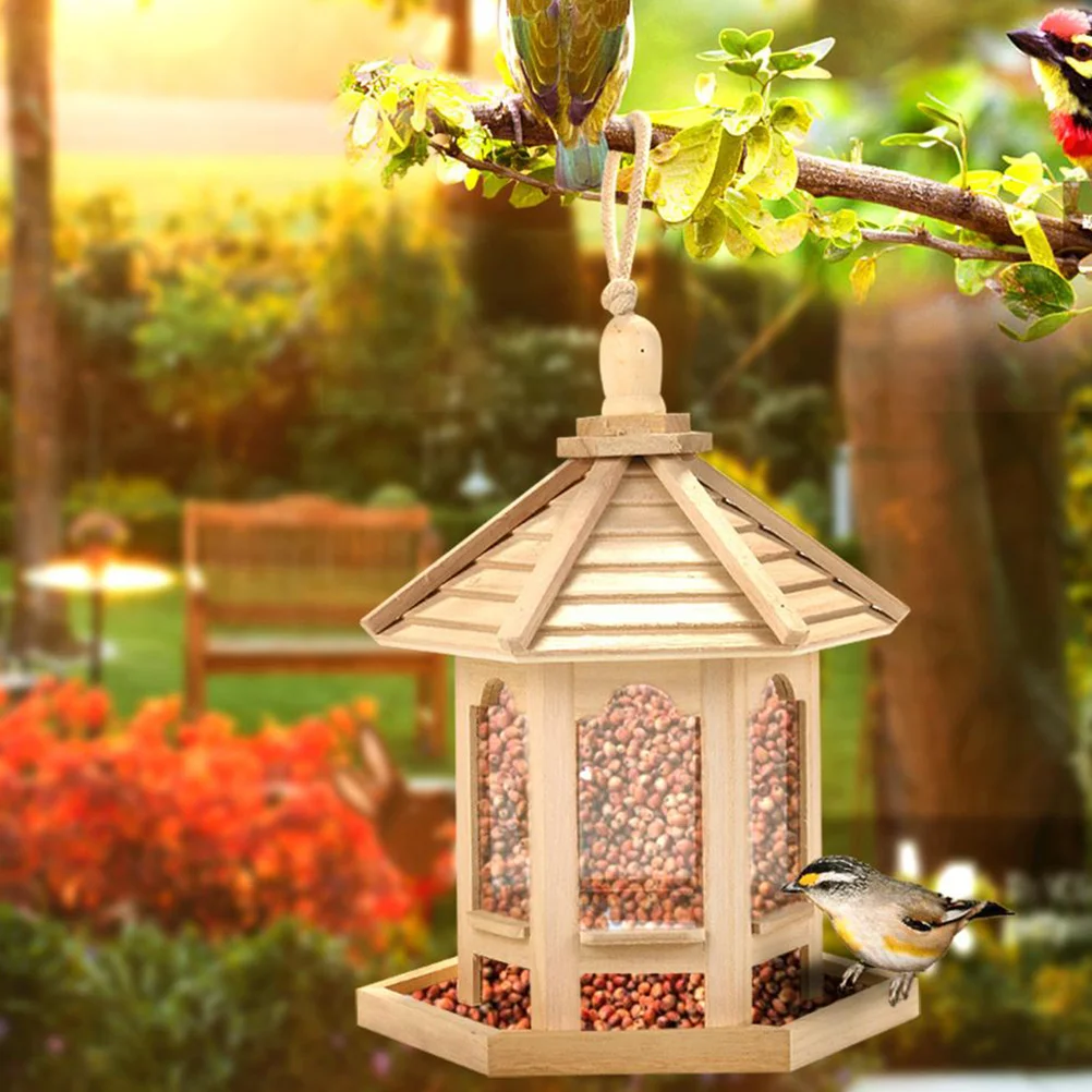 

Wooden Bird Feeder Cages Durable Bird Feeding Case Bird Feeder Box Parrot Perch Stand (Wooden Color)