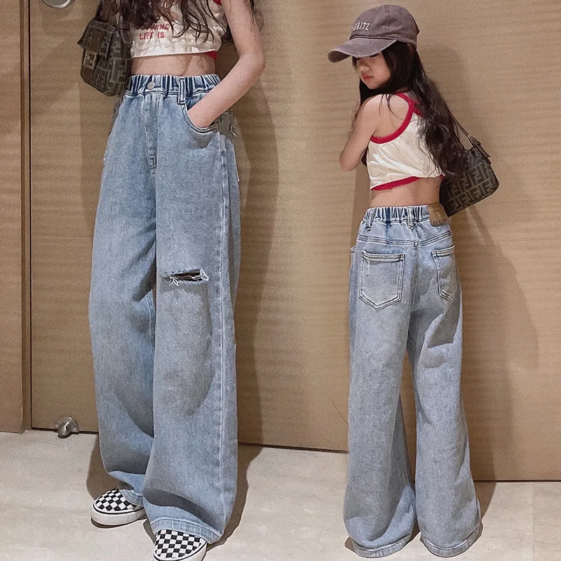 New Spring Children Hole Jeans for Girls Loose Denim Trousers Kids Casual Wide Leg Pants Teenage Girl Long Jeans
New Spring Children Hole Jeans for Girls Loose Denim Trousers Kids Casual Wide Leg Pants Teenage Girl Long Jeans