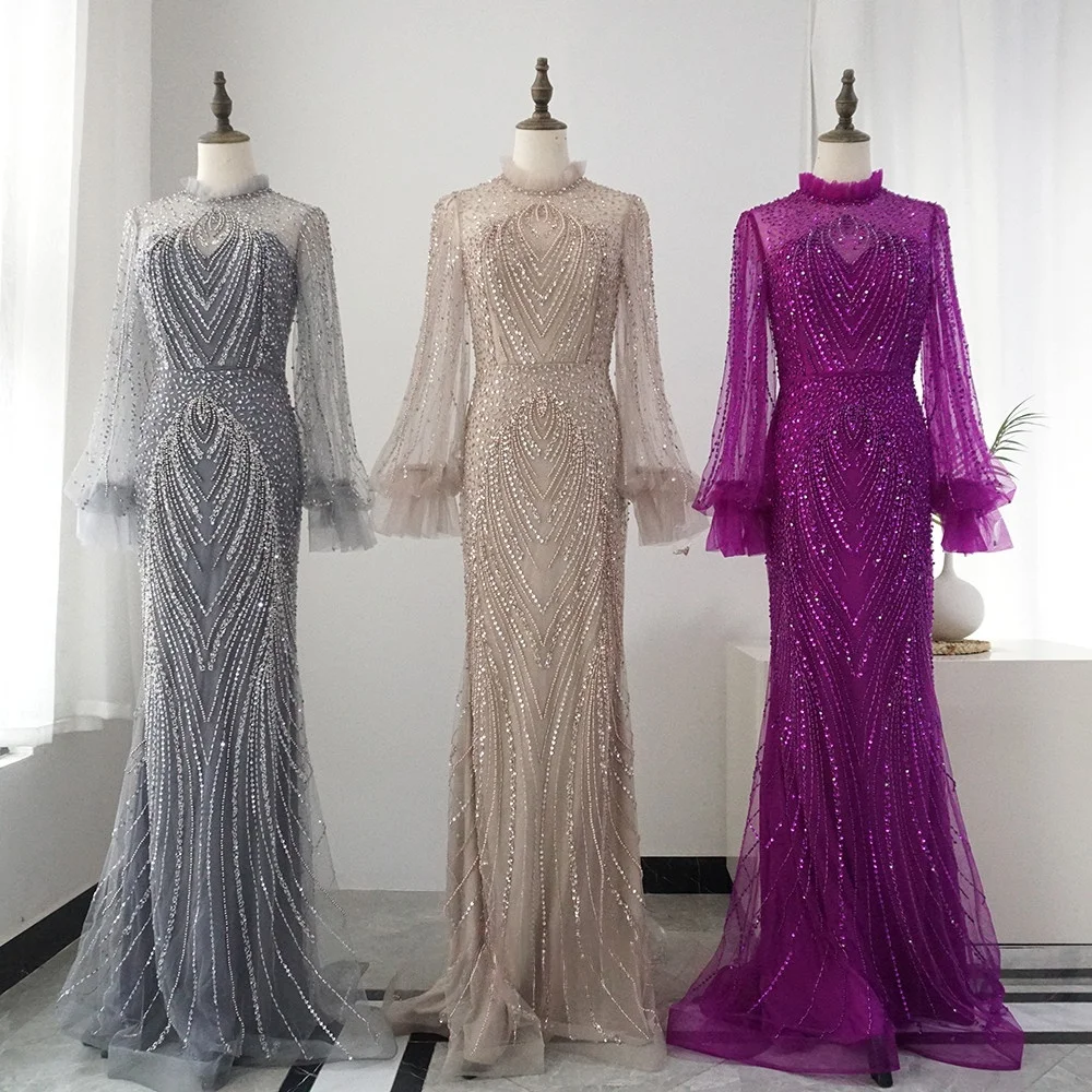 Hot Sale Purple Mermaid Elegant High Neck Evening Dresses Gowns 2023 Long Sleeves Beaded Luxury For Women Party LA71690
Hot Sale Purple Mermaid Elegant High Neck Evening Dresses Gowns 2023 Long Sleeves Beaded Luxury For Women Party LA71690