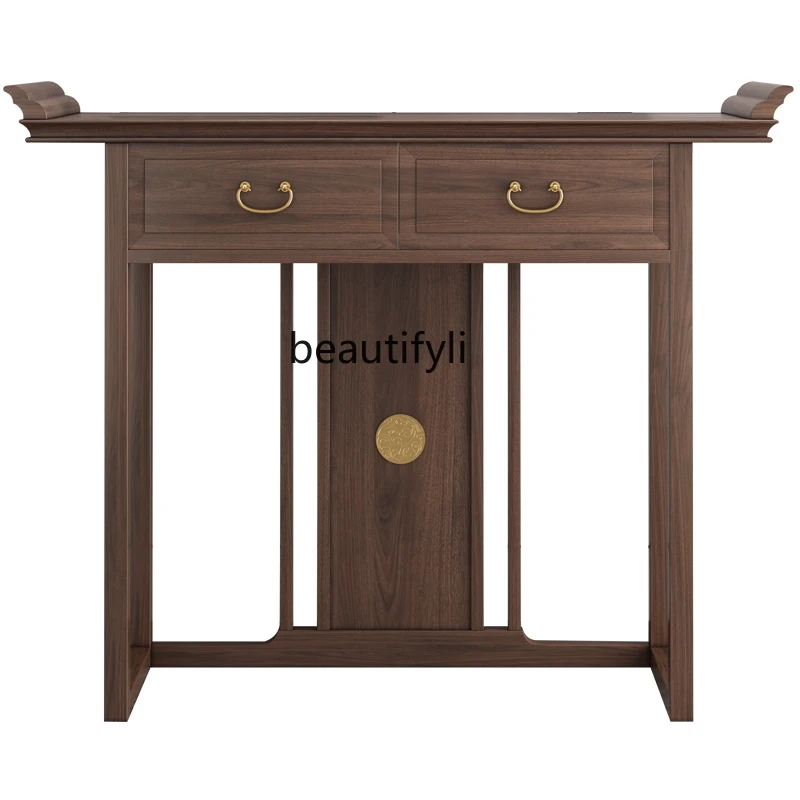 New Chinese Style Solid Wood Console Modern Zen Black Walnut a Long Narrow Table Altar Sets for Entrance Cabinet Side View
New Chinese Style Solid Wood Console Modern Zen Black Walnut a Long Narrow Table Altar Sets for Entrance Cabinet Side View
