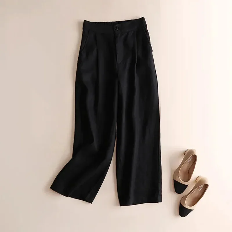 

Linen Straight Women Ankle-Length Pants Summer Causal Baggy Basic Pantalones Korean Fashion High Waist Streetwear Spodnie Z473