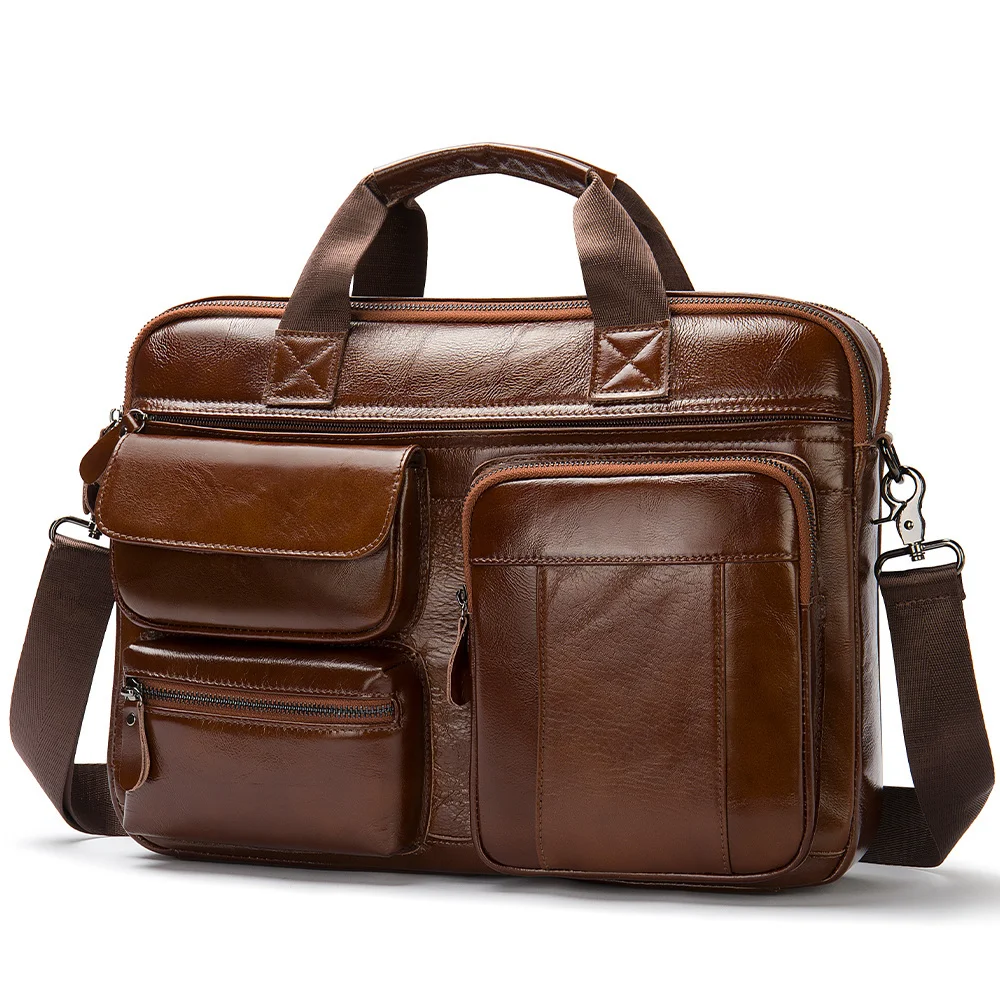 

New In Genuine Leather Men's Bag Man Executive Briefcase For 14”Laptop Male Cross Body Messenger porte-documents A4
