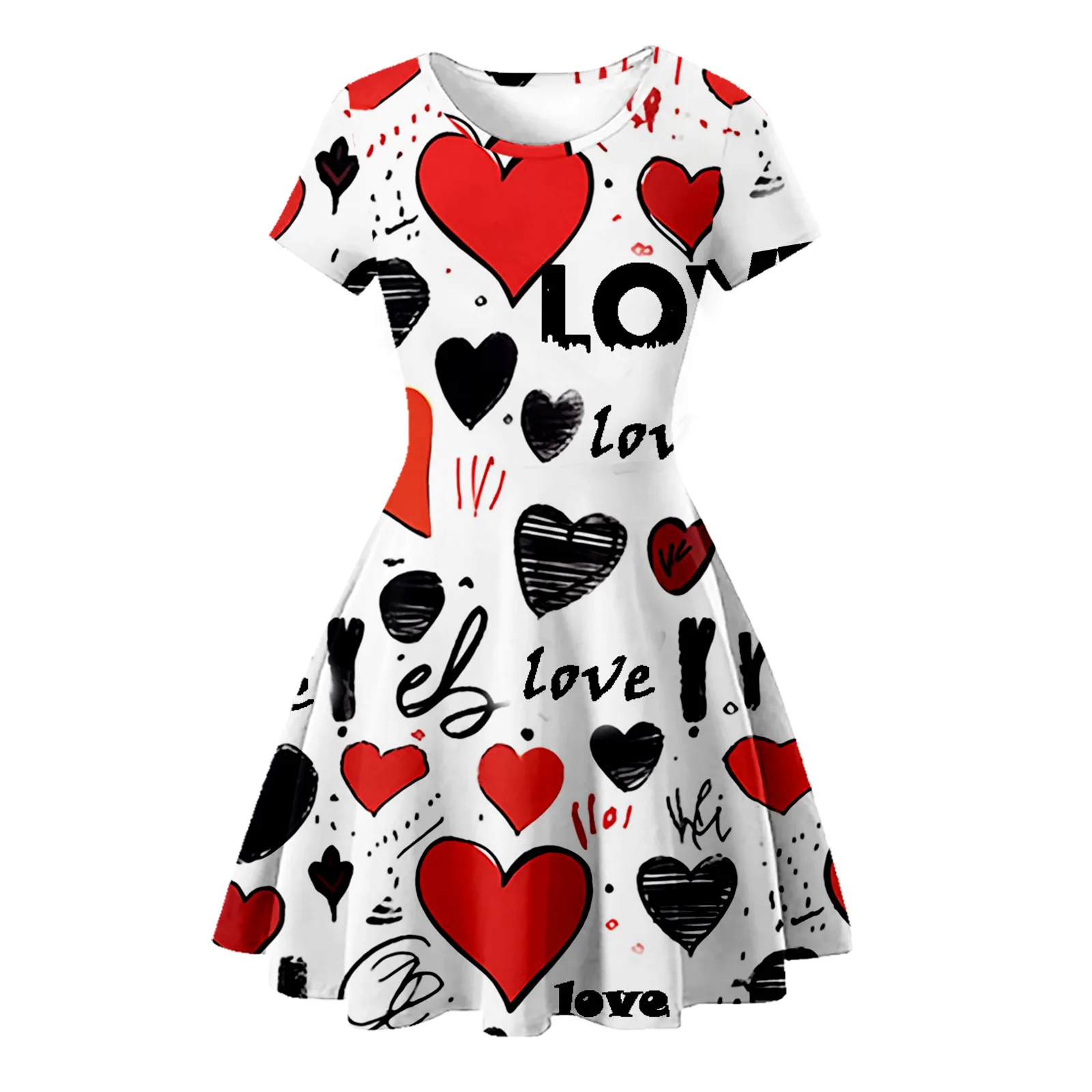 

Toddler Girls Valentine's Day Printed Dress Summer Short Sleeve Prints Princess Dress Kids Girls Party Dresses Clothes For 1-9Y