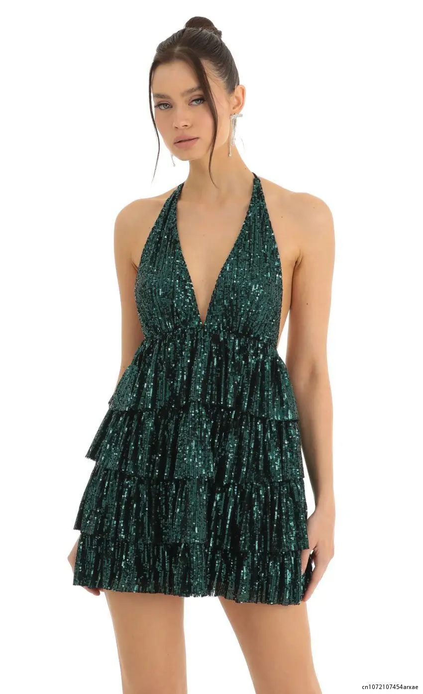 Women Summer Casual Cake Dress Sequins Spaghetti Strap Tiered Ruffles Mini Fashion Backless Party Cami Sundress
Women Summer Casual Cake Dress Sequins Spaghetti Strap Tiered Ruffles Mini Fashion Backless Party Cami Sundress